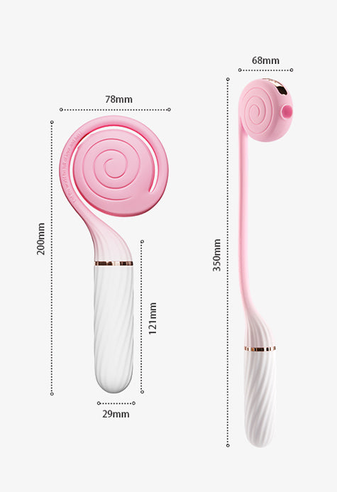 Multi-angle dimension chart of the OTOUCH lollipop showing front and side measurements