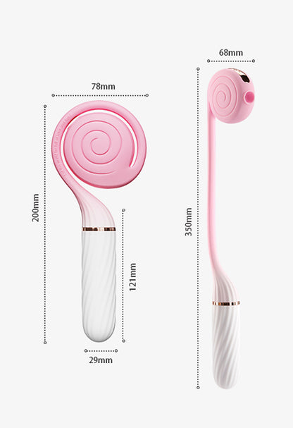 Multi-angle dimension chart of the OTOUCH lollipop showing front and side measurements