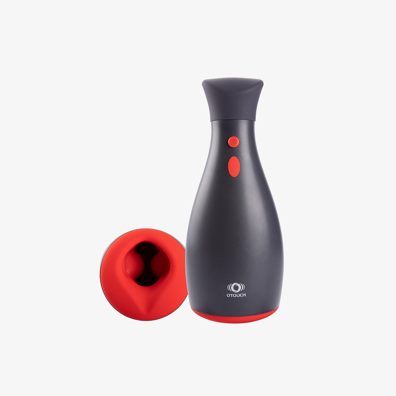 OTOUCH male masturbator with detachable red silicone inner sleeve and ergonomic grey body design.