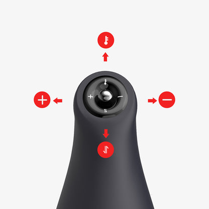 TOUCH Pleasure ENGINEbutton control layout showing suction mode activation, vibration mode button, and intensity adjustment controls