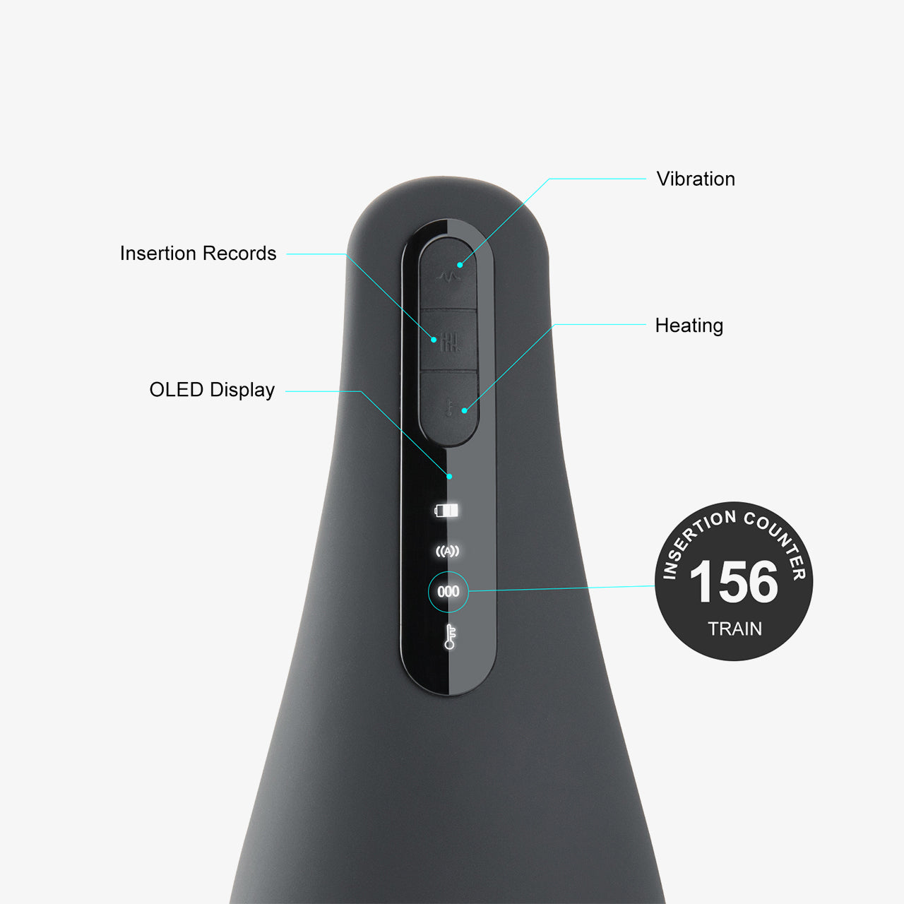 A clean product-feature graphic displaying the Airturn’s vibration intensities, heating levels, and control interface