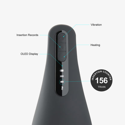 A clean product-feature graphic displaying the Airturn’s vibration intensities, heating levels, and control interface