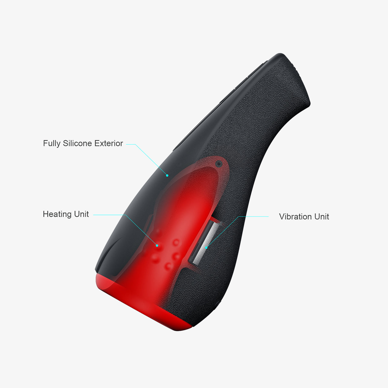 OTOUCH Airturn masturbator internal structure showing the full silicone exterior, heating unit and vibration module