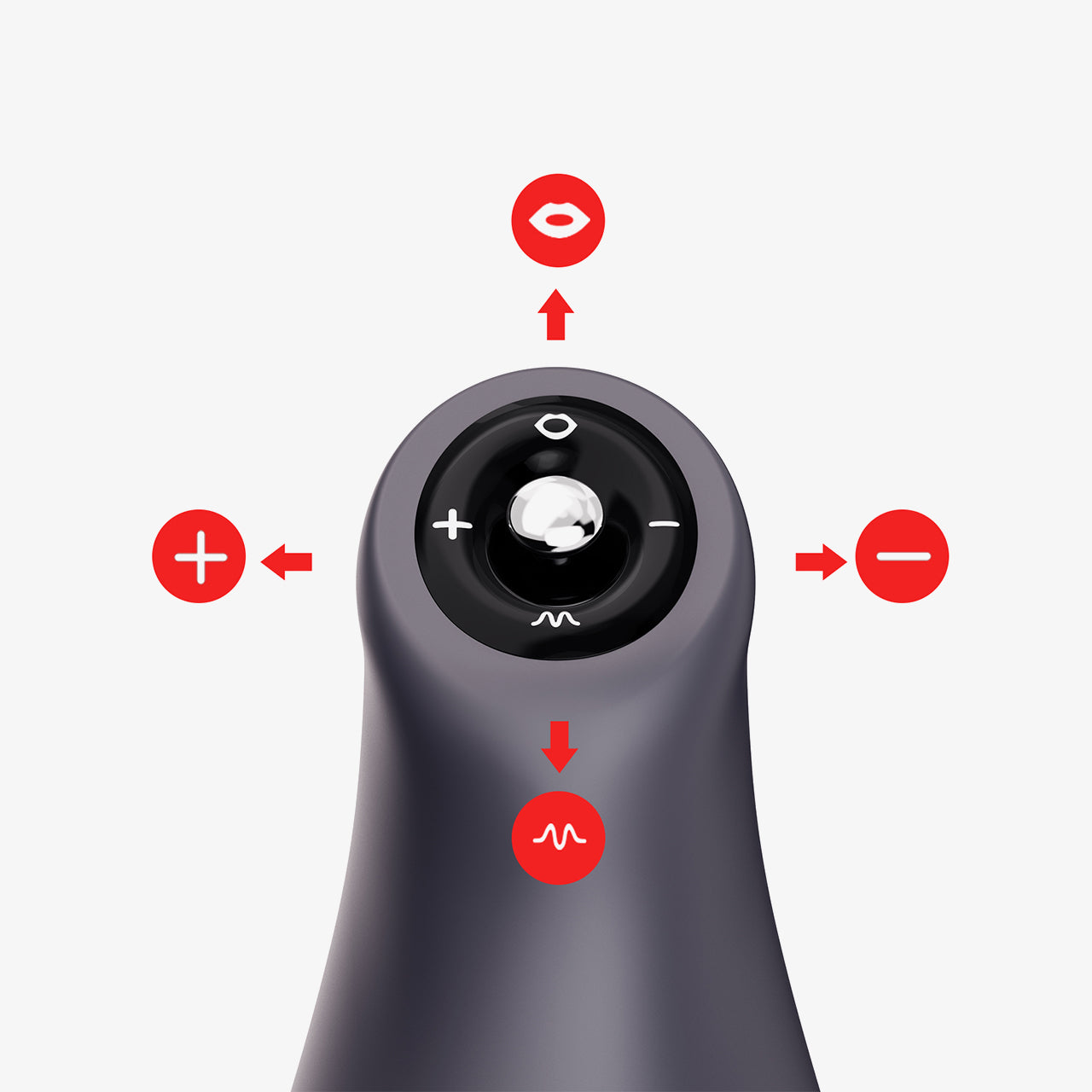 OTOUCH Airturn 3 button control layout showing suction mode activation, vibration mode button, and intensity adjustment controls